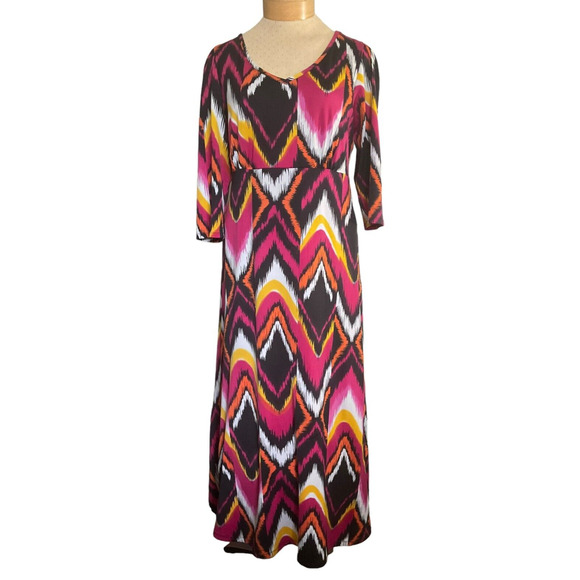 Ashley Stewart Maxi Dress 2X Multicolor Abstract Pattern Empire Waist 3/4 Sleeve - Picture 1 of 13